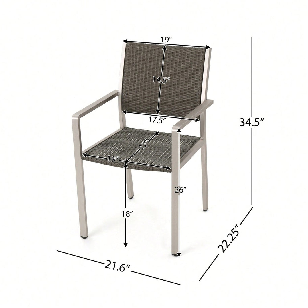 Set Of 2, Outdoor Wicker Dining Chairs With Durable Aluminum Frames Grey Image 4