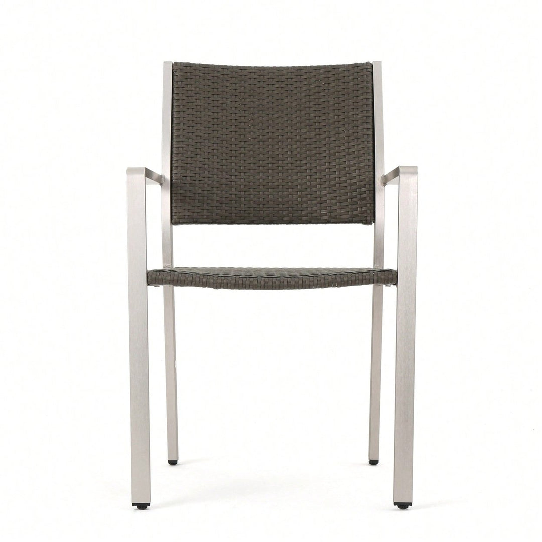 Set Of 2, Outdoor Wicker Dining Chairs With Durable Aluminum Frames Grey Image 5