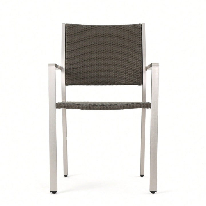 Set Of 2, Outdoor Wicker Dining Chairs With Durable Aluminum Frames Grey Image 5