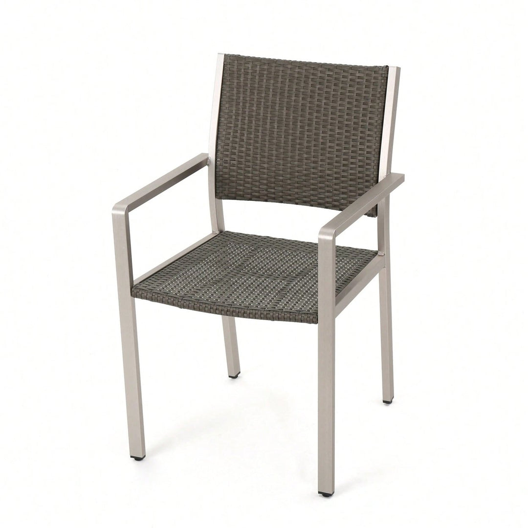 Set Of 2, Outdoor Wicker Dining Chairs With Durable Aluminum Frames Grey Image 6