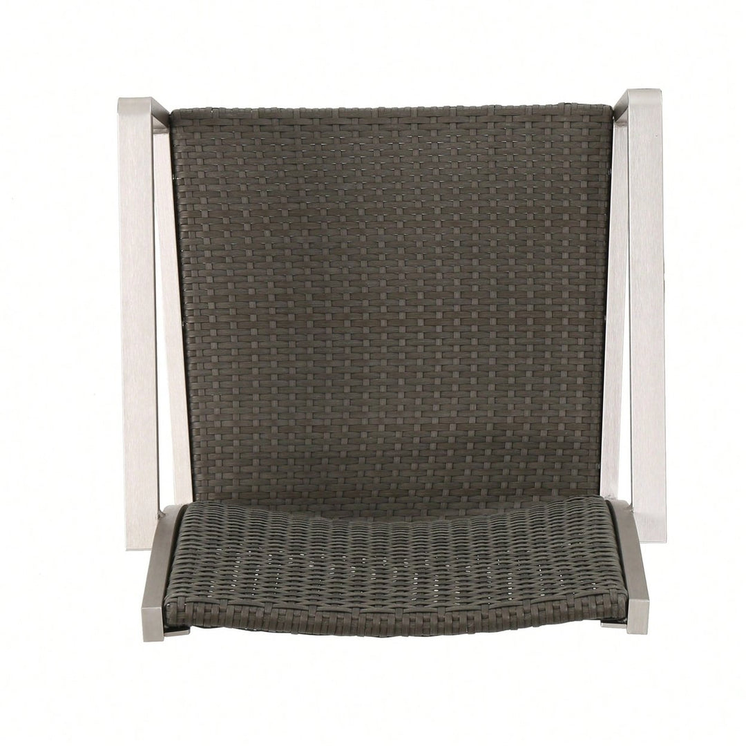 Set Of 2, Outdoor Wicker Dining Chairs With Durable Aluminum Frames Grey Image 8