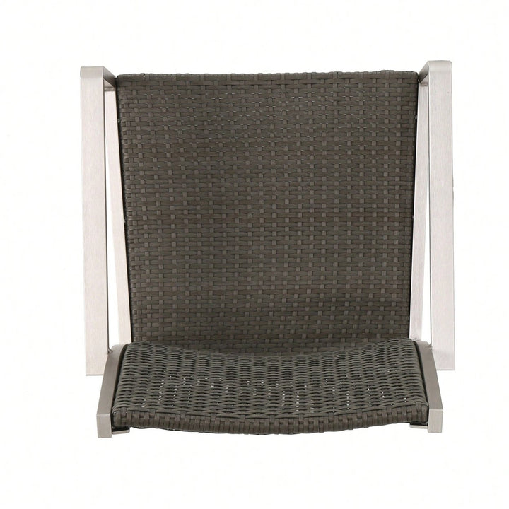 Set Of 2, Outdoor Wicker Dining Chairs With Durable Aluminum Frames Grey Image 8