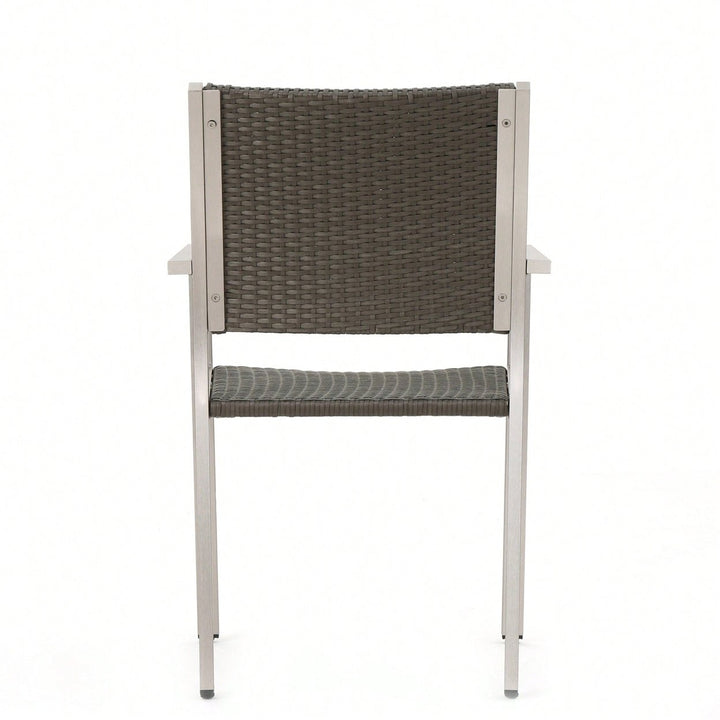 Set Of 2, Outdoor Wicker Dining Chairs With Durable Aluminum Frames Grey Image 9