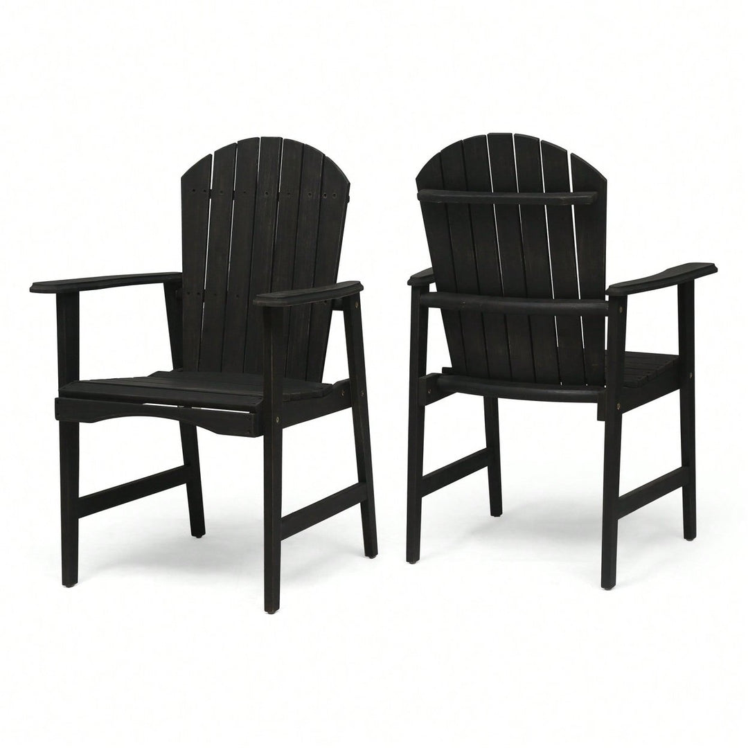 Set Of 2 Outdoor Weather-Resistant Dark Gray Acacia Wood Adirondack Dining Chairs Image 1