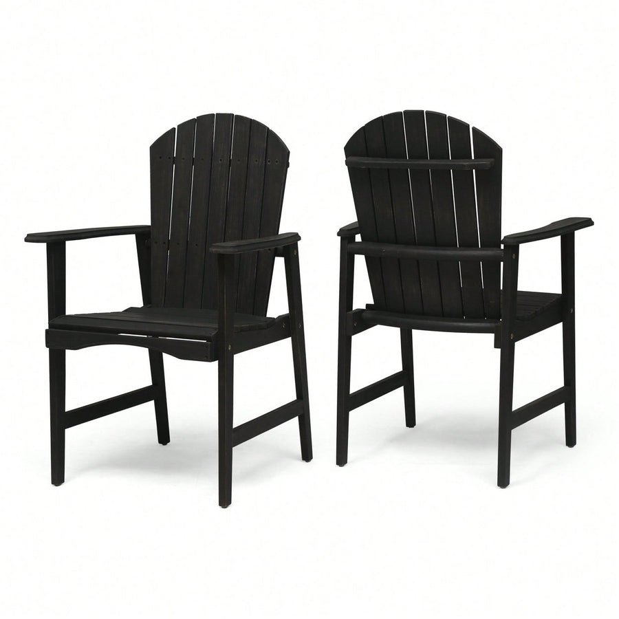 Set Of 2 Outdoor Weather-Resistant Dark Gray Acacia Wood Adirondack Dining Chairs Image 1