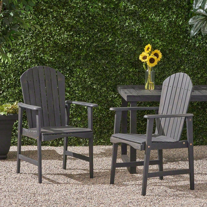 Set Of 2 Outdoor Weather-Resistant Dark Gray Acacia Wood Adirondack Dining Chairs Image 2