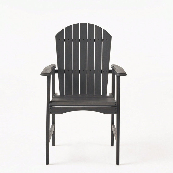 Set Of 2 Outdoor Weather-Resistant Dark Gray Acacia Wood Adirondack Dining Chairs Image 3