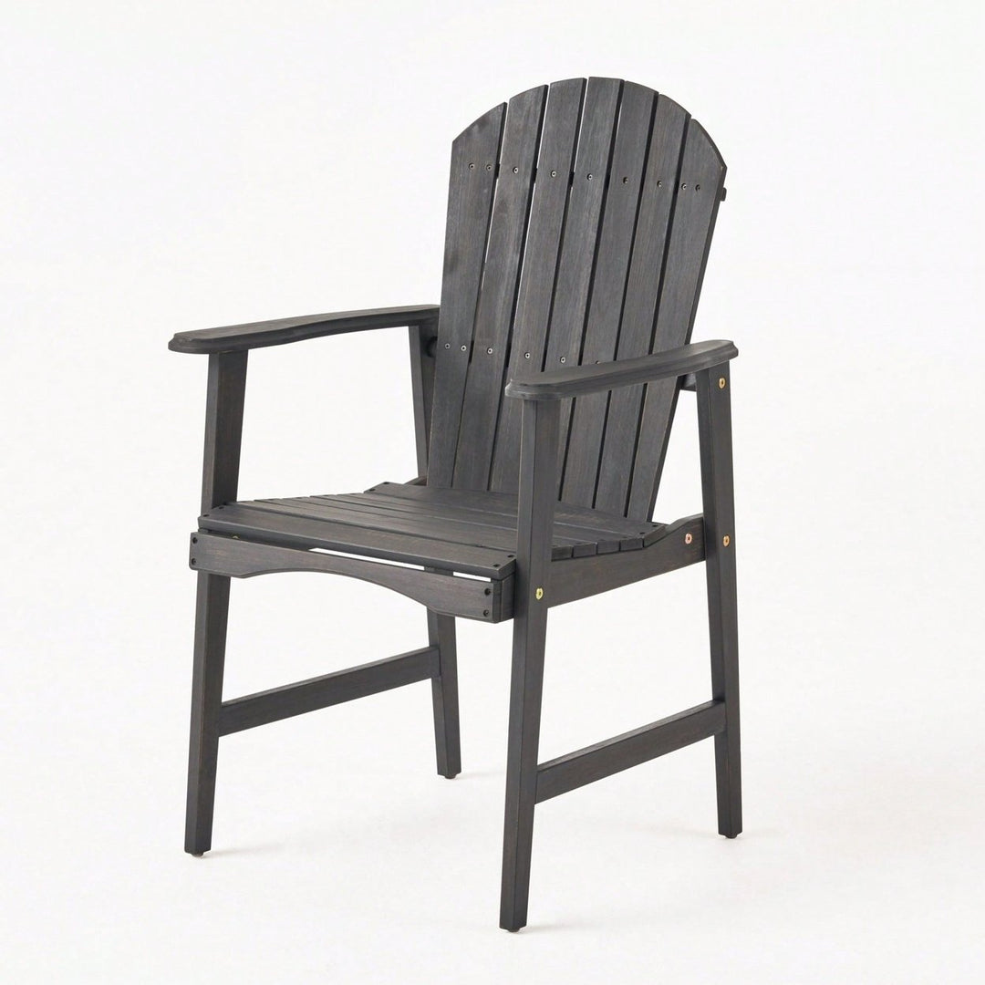 Set Of 2 Outdoor Weather-Resistant Dark Gray Acacia Wood Adirondack Dining Chairs Image 4