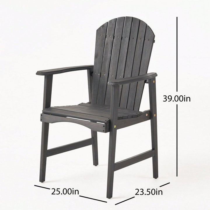 Set Of 2 Outdoor Weather-Resistant Dark Gray Acacia Wood Adirondack Dining Chairs Image 5