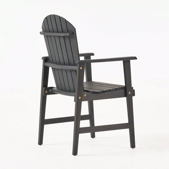 Set Of 2 Outdoor Weather-Resistant Dark Gray Acacia Wood Adirondack Dining Chairs Image 6