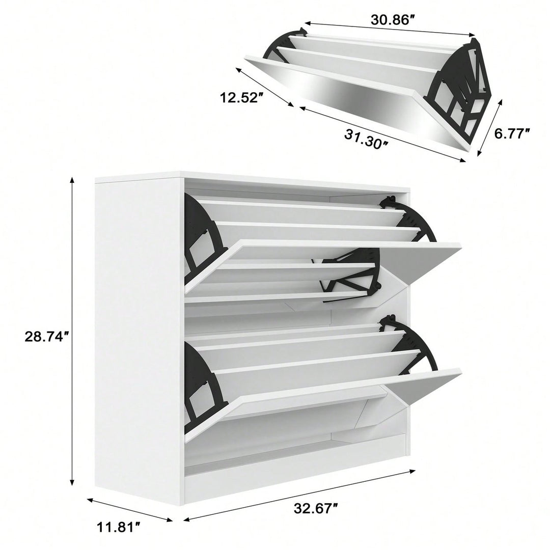 Stylish 2 Tier Shoe Storage Cabinet With Drawers For Entryway And Bedroom Flip Door Design Image 7