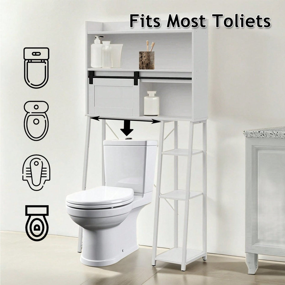 Space-Saving Over Toilet Storage Cabinet With Sliding Door And Toilet Paper Stand For Bathroom And Laundry Organization Image 3