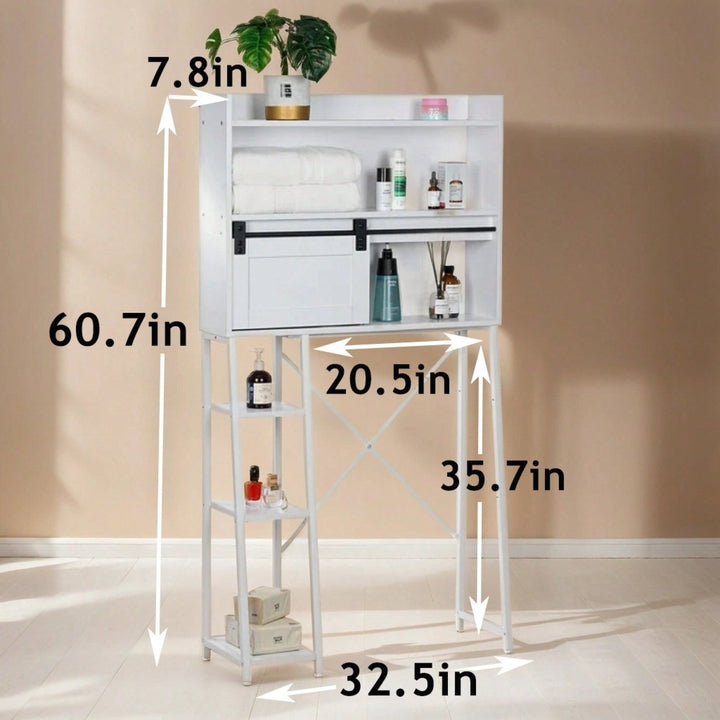 Space-Saving Over Toilet Storage Cabinet With Sliding Door And Toilet Paper Stand For Bathroom And Laundry Organization Image 6