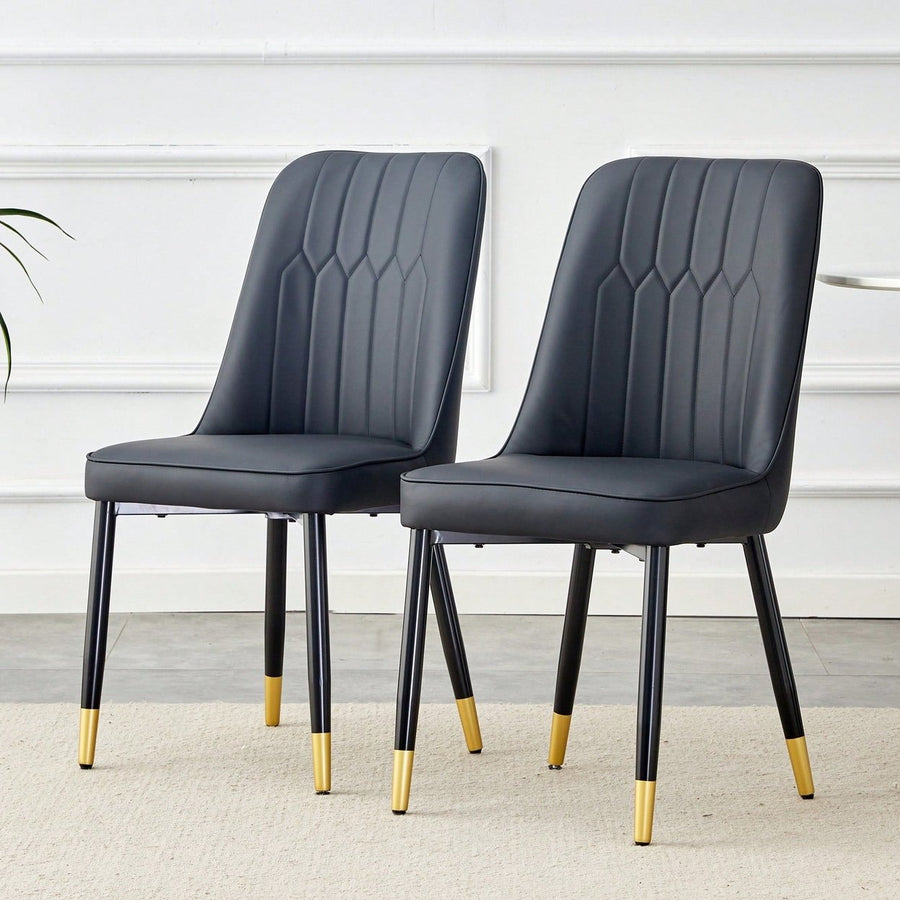 Stylish Black PU Dining And Living Room Chairs With Metal Legs - Set Of 2 For Kitchen And Dining Spaces Image 1