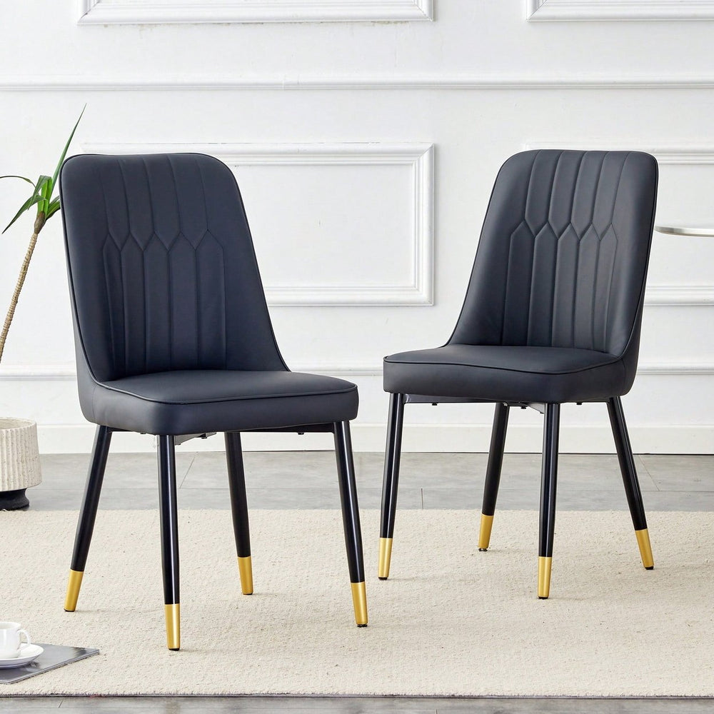 Stylish Black PU Dining And Living Room Chairs With Metal Legs - Set Of 2 For Kitchen And Dining Spaces Image 2