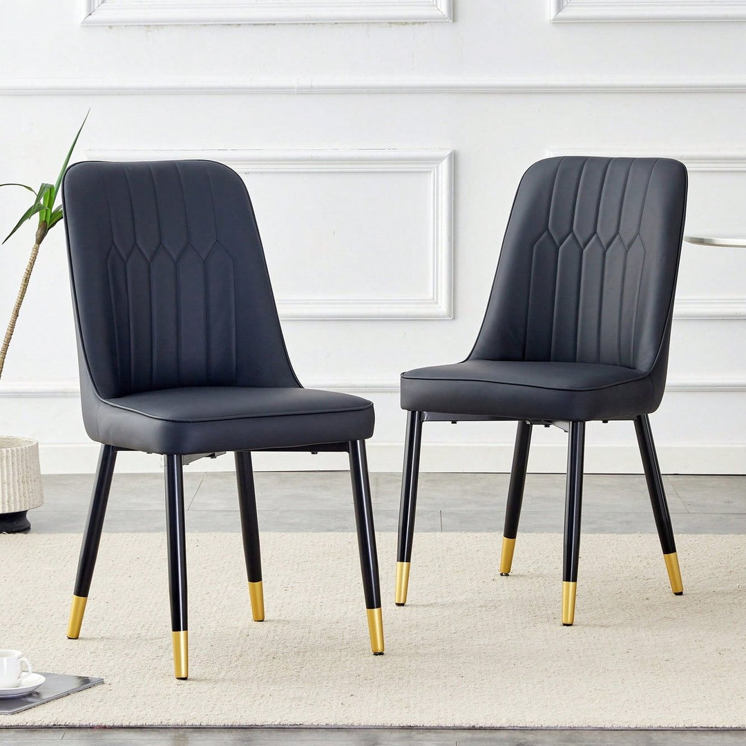 Stylish Black PU Dining And Living Room Chairs With Metal Legs - Set Of 2 For Kitchen And Dining Spaces Image 2