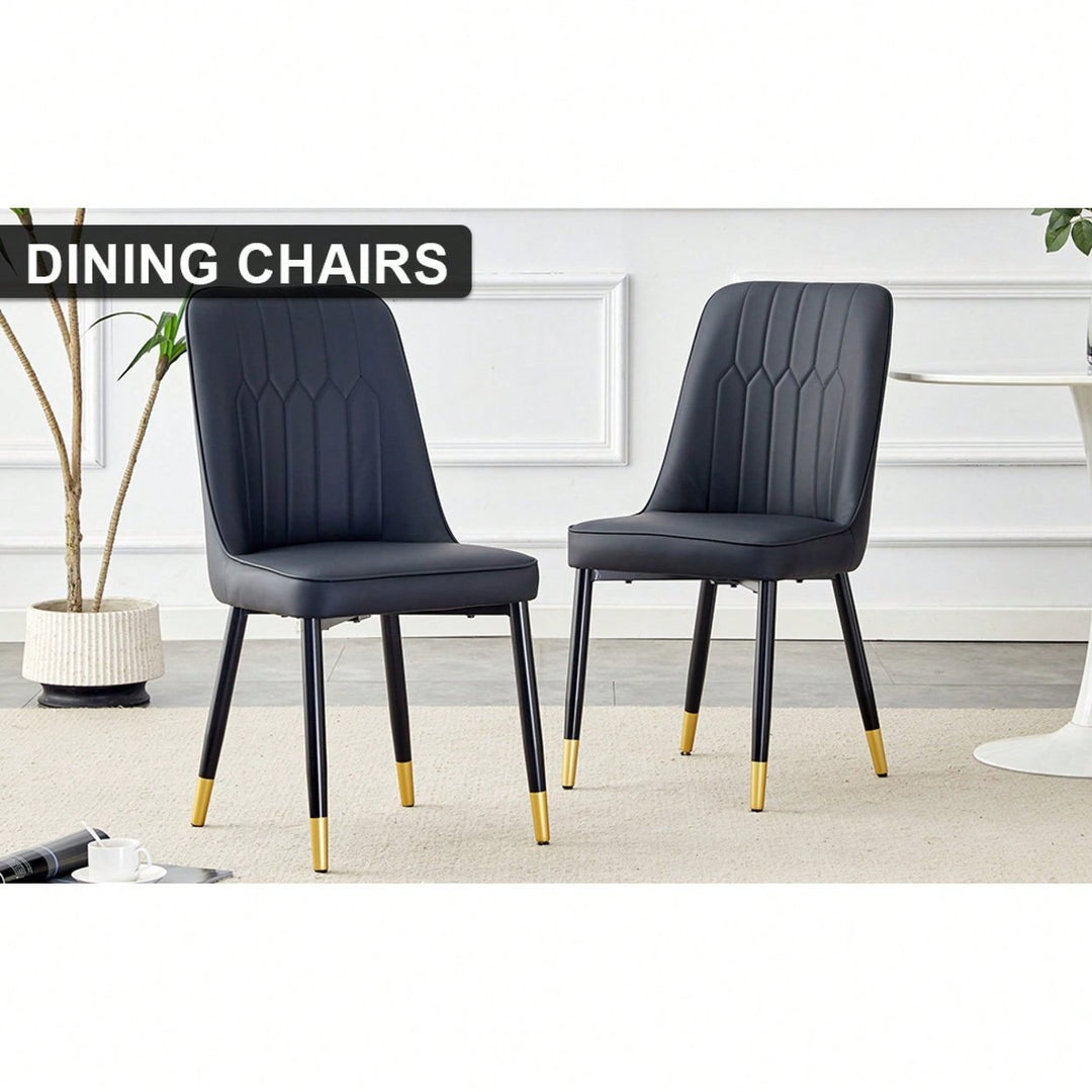 Stylish Black PU Dining And Living Room Chairs With Metal Legs - Set Of 2 For Kitchen And Dining Spaces Image 4