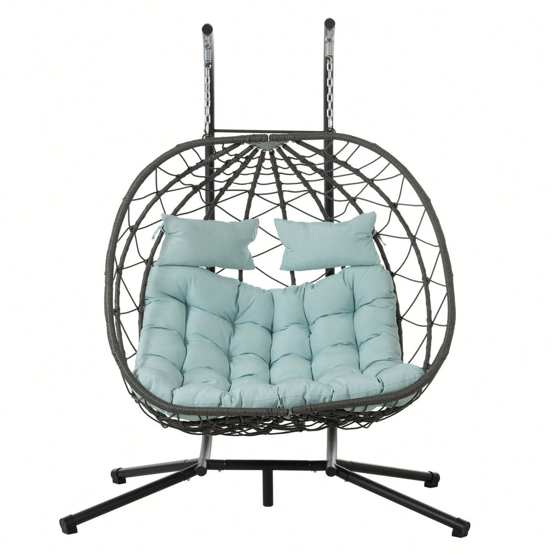 2 Person Wicker Egg Chair With Stand For Indoor Outdoor Use Swing Chair For Patio Balcony Living Room Bedroom Image 1