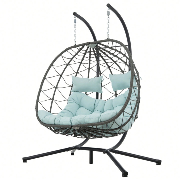 2 Person Wicker Egg Chair With Stand For Indoor Outdoor Use Swing Chair For Patio Balcony Living Room Bedroom Image 2