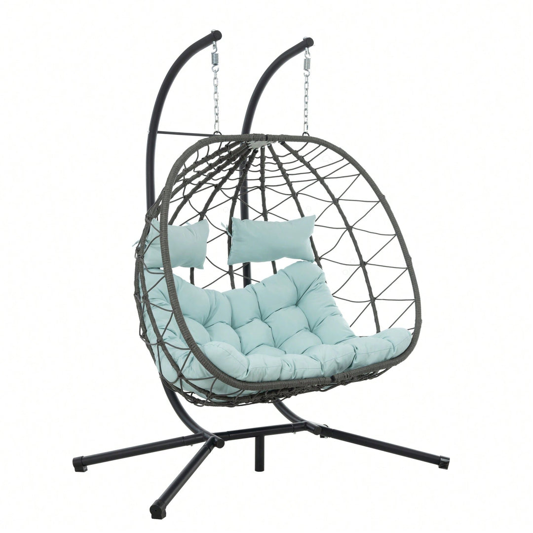 2 Person Wicker Egg Chair With Stand For Indoor Outdoor Use Swing Chair For Patio Balcony Living Room Bedroom Image 3