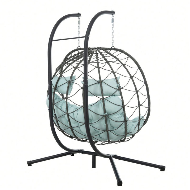 2 Person Wicker Egg Chair With Stand For Indoor Outdoor Use Swing Chair For Patio Balcony Living Room Bedroom Image 5