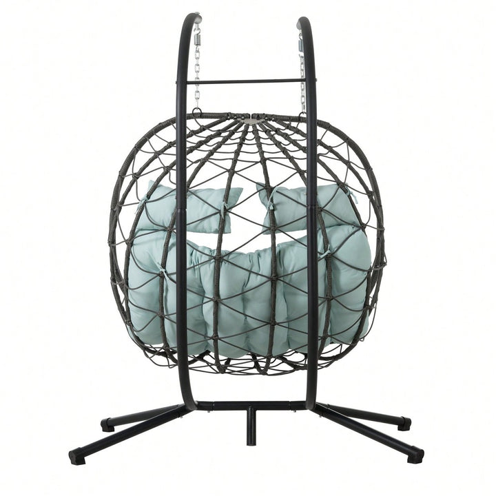 2 Person Wicker Egg Chair With Stand For Indoor Outdoor Use Swing Chair For Patio Balcony Living Room Bedroom Image 7