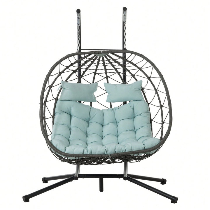 2 Person Wicker Egg Chair With Stand For Indoor Outdoor Use Swing Chair For Patio Balcony Living Room Bedroom Image 12