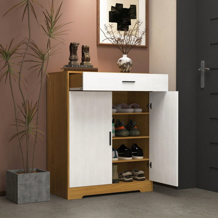 4-Tier Freestanding Wooden Shoe Cabinet With Drawer And Adjustable Shelves For Entryway And Hallway Storage Image 3