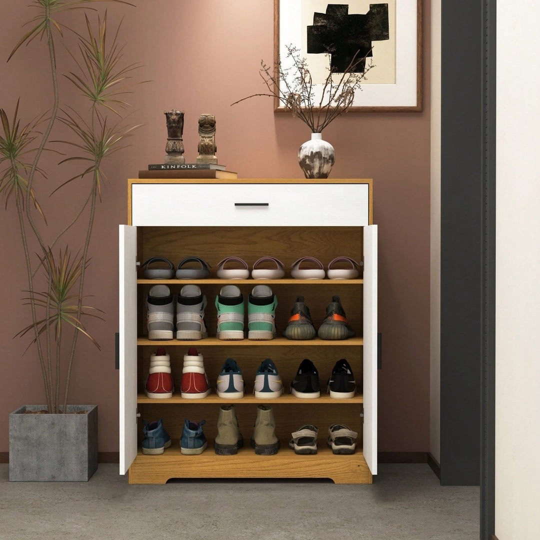 4-Tier Freestanding Wooden Shoe Cabinet With Drawer And Adjustable Shelves For Entryway And Hallway Storage Image 6