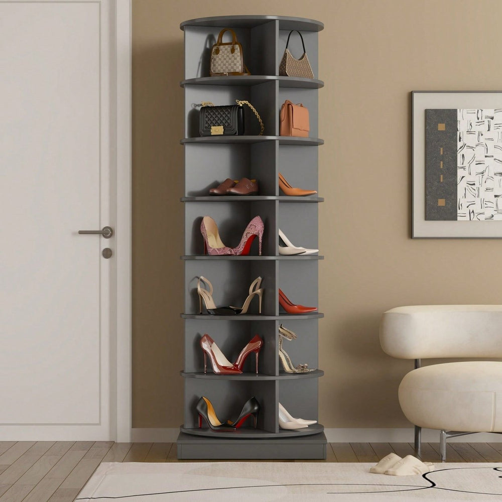 360 Degree Rotating Shoe Cabinet With 7 Layers Holds Up To 28 Pairs Of Shoes Image 2