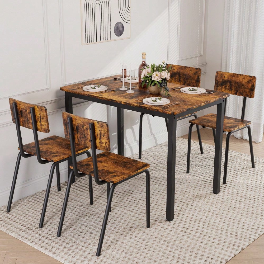 5-Piece Dining Table Set with 4 Chairs for Small Spaces 43 Inch Kitchen Table with Metal Frame and MDF Easy to Clean Image 8