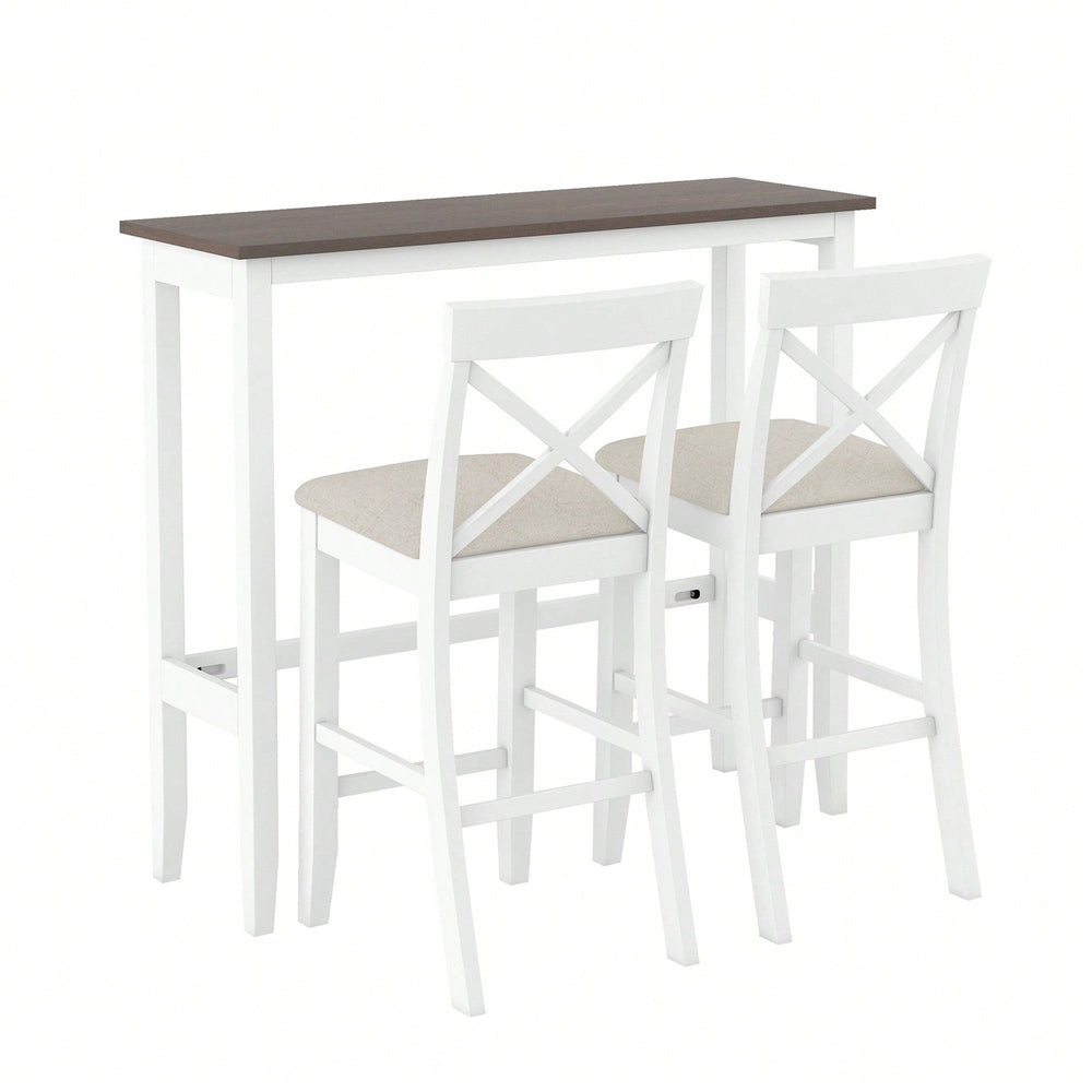 48 Inch Rectangular Wood Bar Height Dining Set With 2 Chairs For Small Spaces Cherry And White Finish Image 2