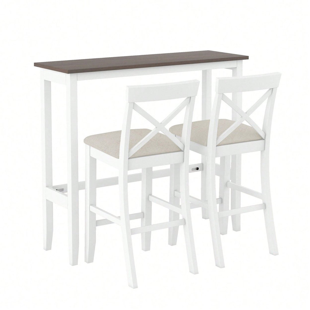 48 Inch Rectangular Wood Bar Height Dining Set With 2 Chairs For Small Spaces Cherry And White Finish Image 1