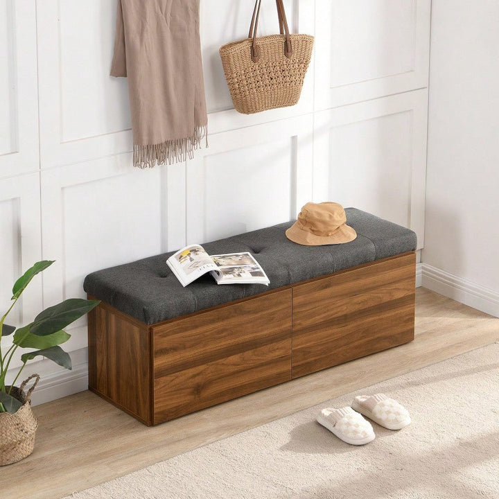 49 Inch Storage Bench With Adjustable Shelves Padded Seat Cushion And Double Doors Ideal For Entryway Hallway And Image 4