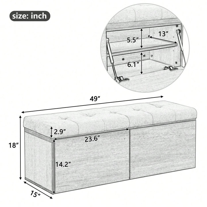 49 Inch Storage Bench With Adjustable Shelves Padded Seat Cushion And Double Doors Ideal For Entryway Hallway And Image 6