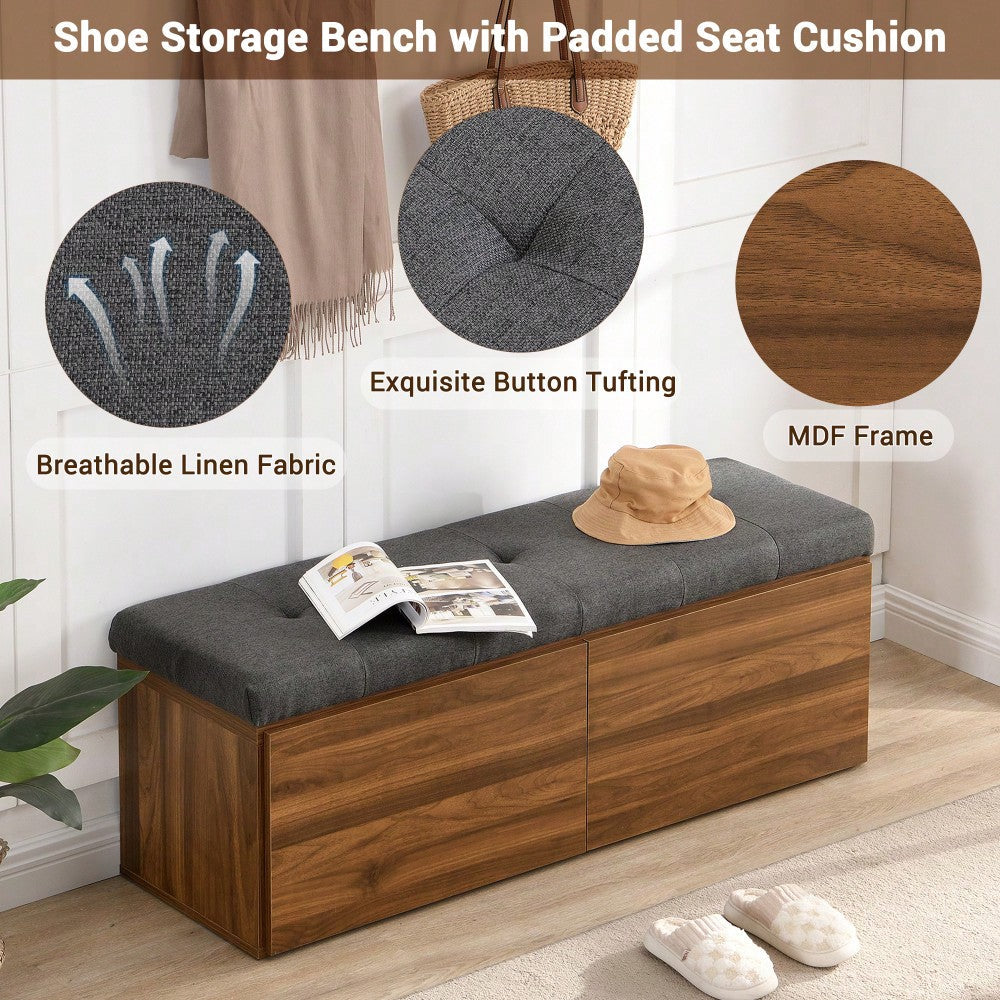 49 Inch Storage Bench With Adjustable Shelves Padded Seat Cushion And Double Doors Ideal For Entryway Hallway And Image 7