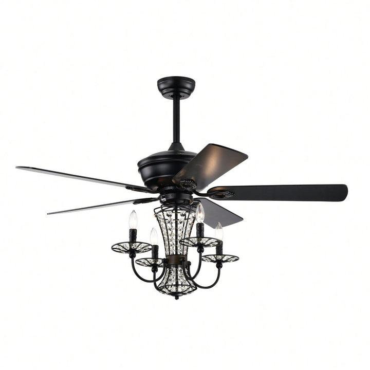 52 Inch Modern Crystal Chandelier Ceiling Fan With Remote Control And Dual Finish Reversible Blades For Living Room, Image 1