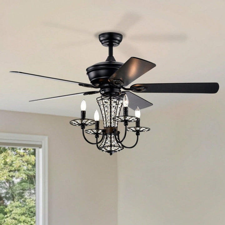 52 Inch Modern Crystal Chandelier Ceiling Fan With Remote Control And Dual Finish Reversible Blades For Living Room, Image 3