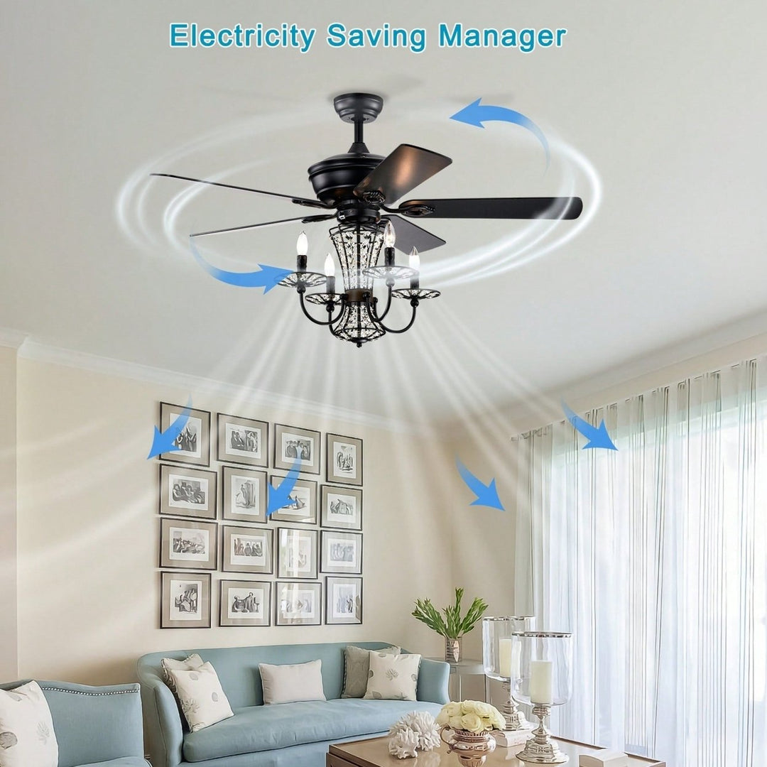 52 Inch Modern Crystal Chandelier Ceiling Fan With Remote Control And Dual Finish Reversible Blades For Living Room, Image 8