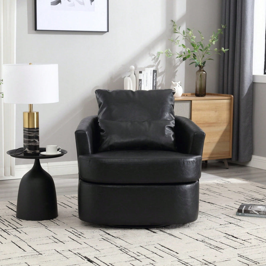 Comfy 360 Degree Swivel Barrel Accent Chair For Living Room, Nursery, Office, And Lounge In Black PU Image 1