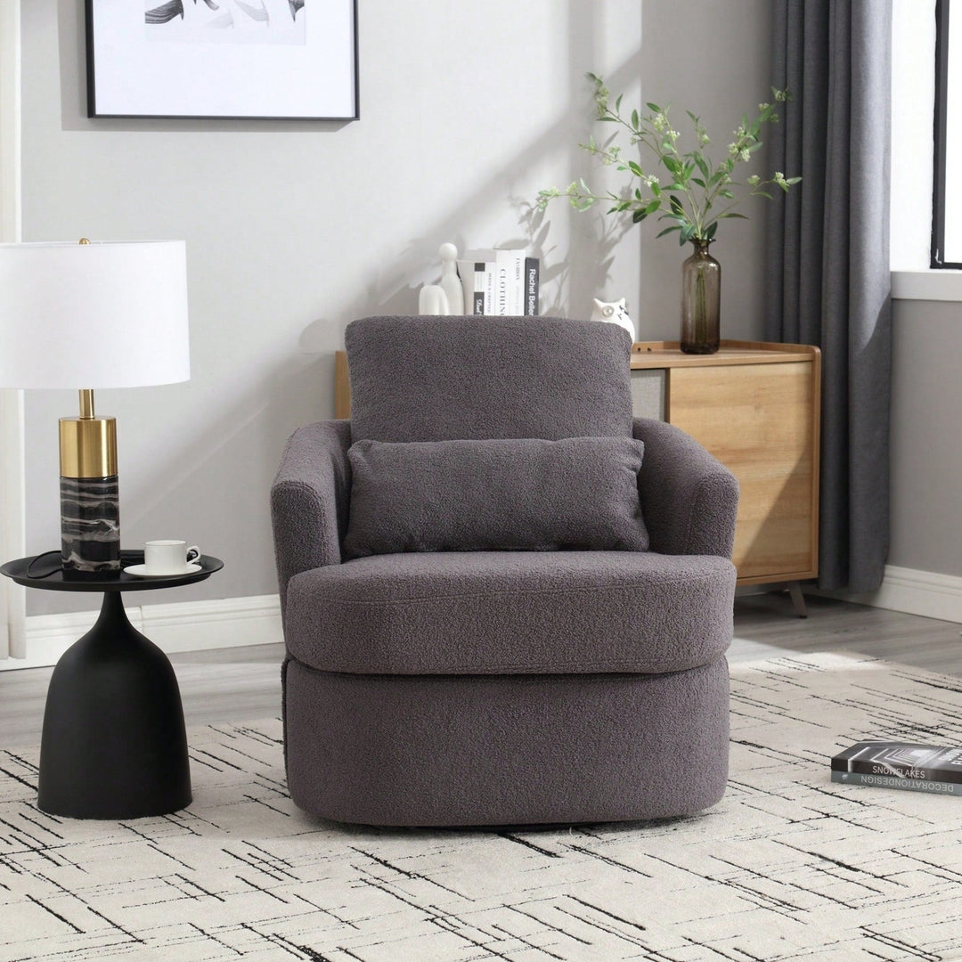 Comfy 360 Degree Swivel Barrel Accent Chair For Living Room, Nursery, Office, And Lounge In Black PU Image 3