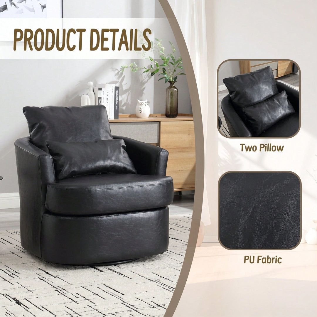 Comfy 360 Degree Swivel Barrel Accent Chair For Living Room, Nursery, Office, And Lounge In Black PU Image 12