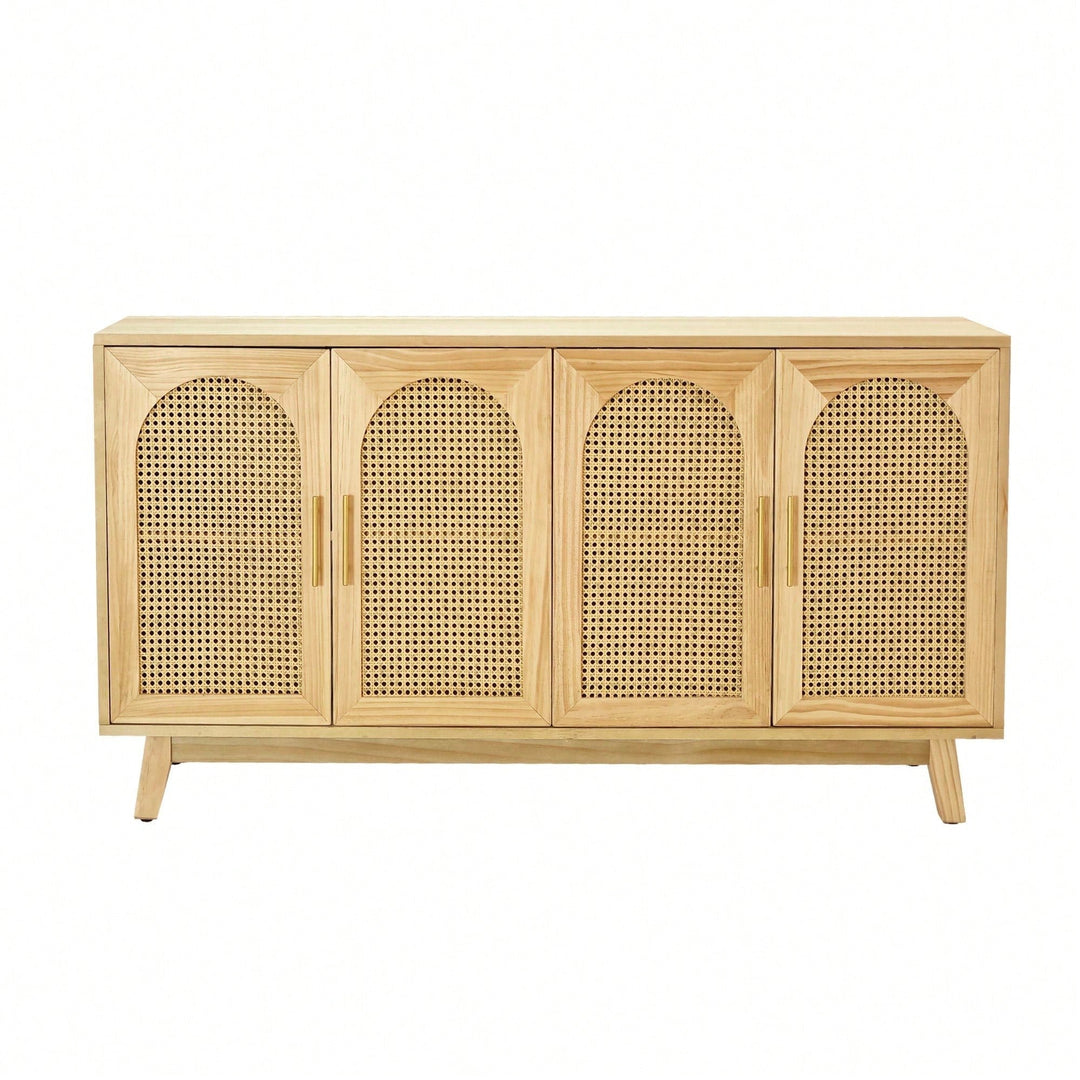 Boho Chic 4-Door Sideboard Buffet Cabinet With Rattan Doors And Metal Handles For Living Room Hallway Entryway Natural Image 1