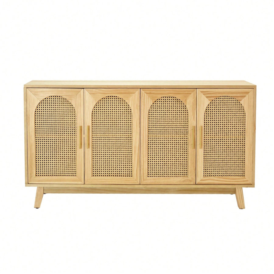 Boho Chic 4-Door Sideboard Buffet Cabinet With Rattan Doors And Metal Handles For Living Room Hallway Entryway Natural Image 1