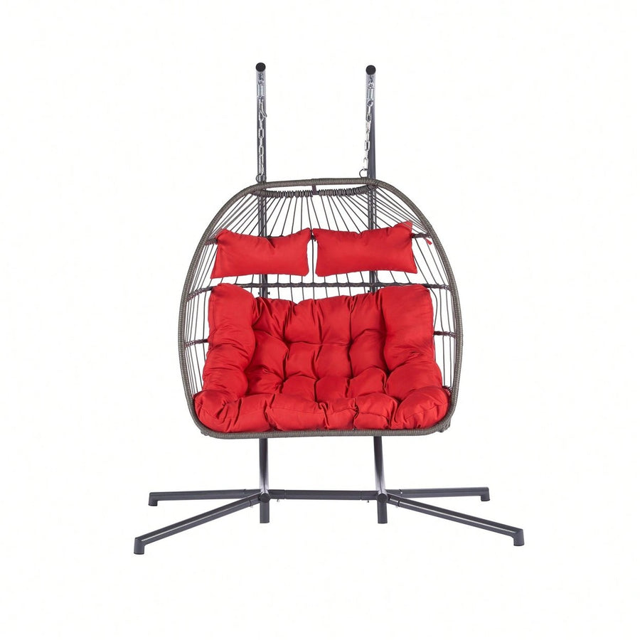 Cozy Two Person Outdoor Rattan Hanging Chair Wicker Egg Swing For Patio Relaxation Image 1