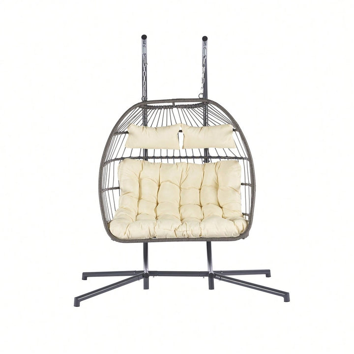 Cozy Two Person Outdoor Rattan Hanging Chair Wicker Egg Swing For Patio Relaxation Image 1