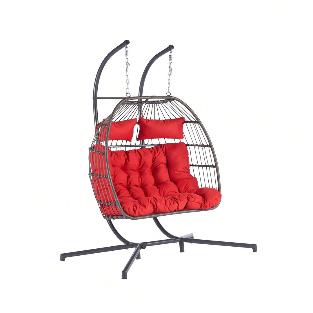 Cozy Two Person Outdoor Rattan Hanging Chair Wicker Egg Swing For Patio Relaxation Image 3