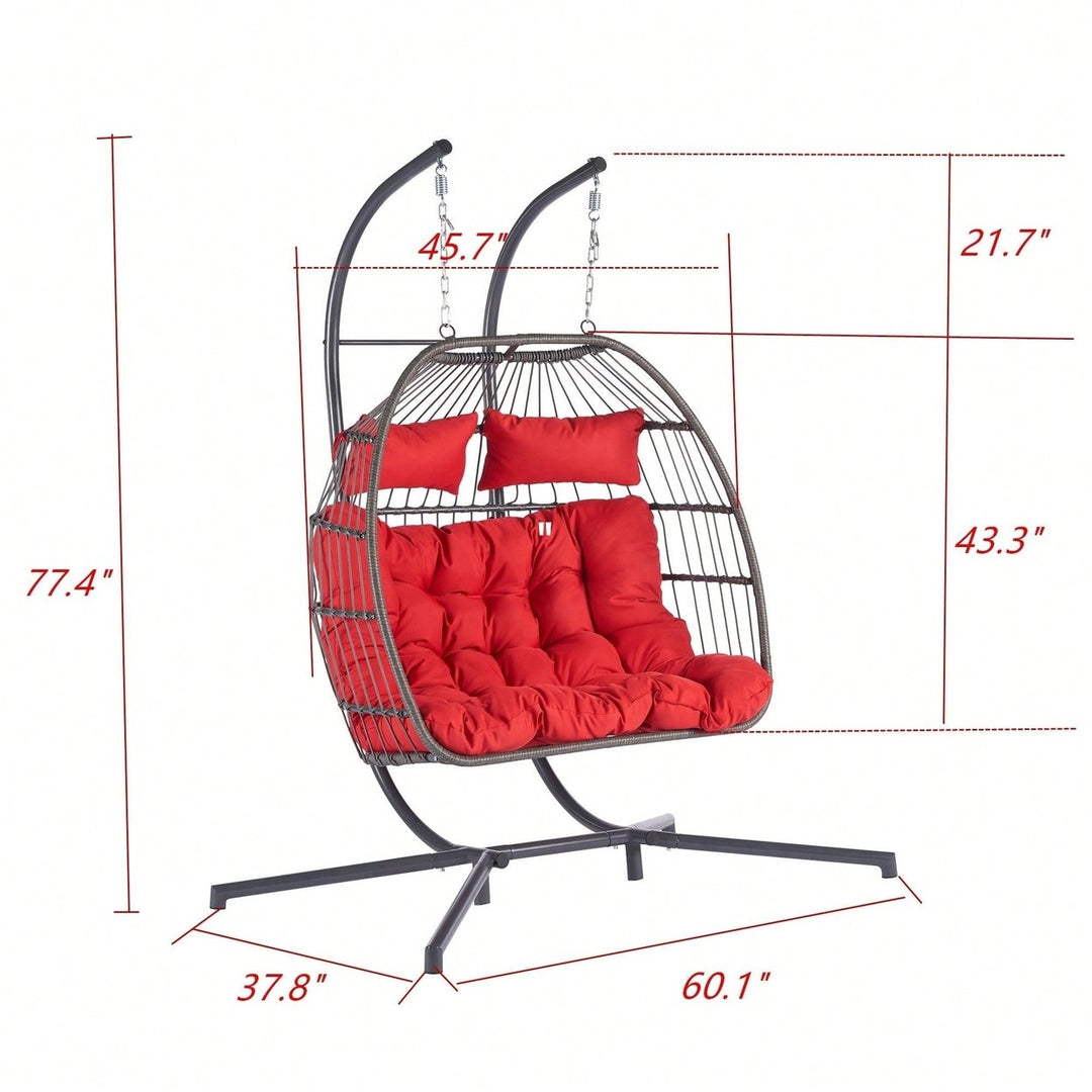 Cozy Two Person Outdoor Rattan Hanging Chair Wicker Egg Swing For Patio Relaxation Image 7