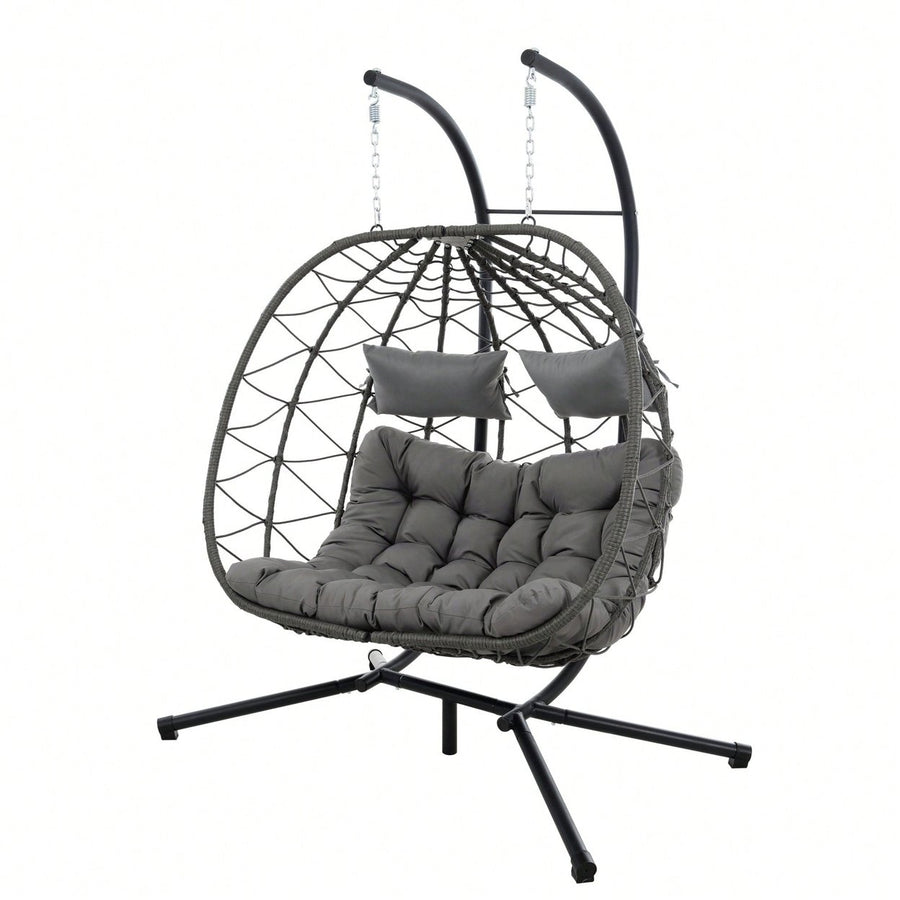 Double Person Wicker Egg Chair With Stand For Indoor Outdoor Swinging Patio Living Room Balcony Image 1