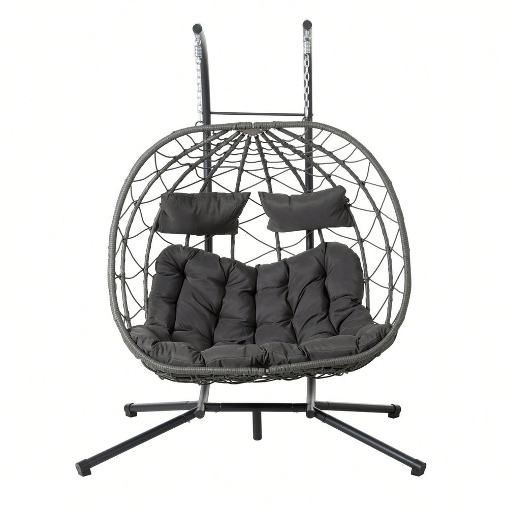 Double Person Wicker Egg Chair With Stand For Indoor Outdoor Swinging Patio Living Room Balcony Image 2